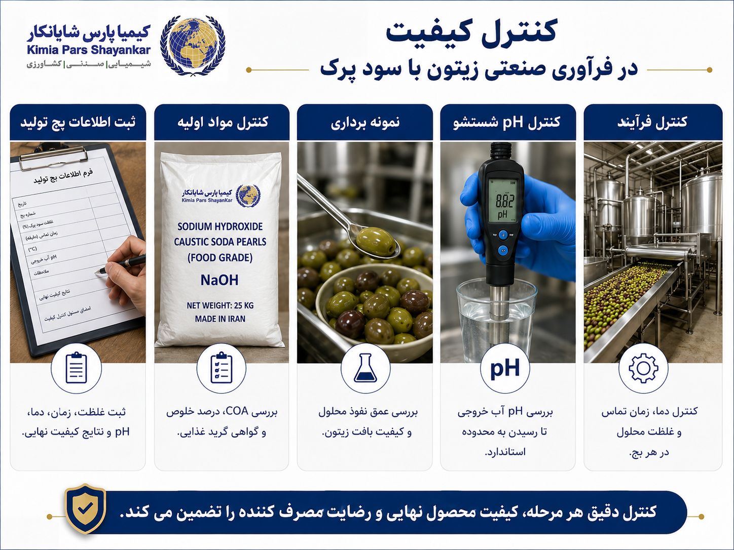 کنترل کیفیت گرفتن تلخی زیتون با سود پرک در کارخانه